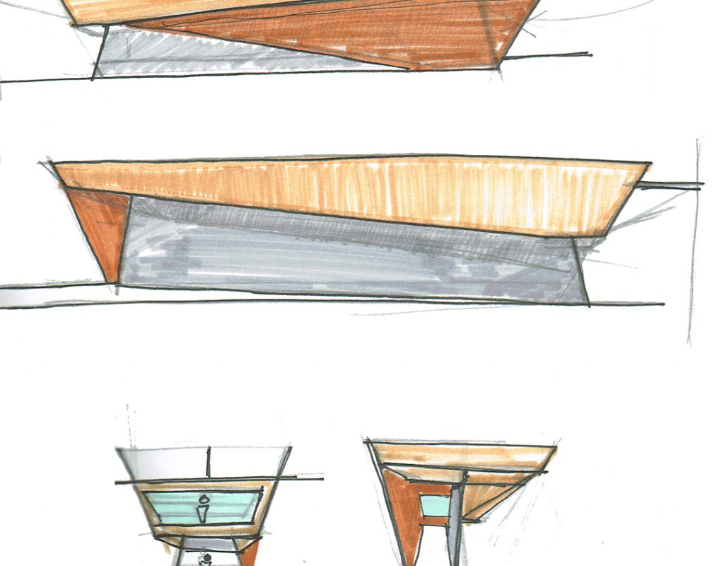 Croquis d'étude d'une structure pour une galerie d'art contemporain