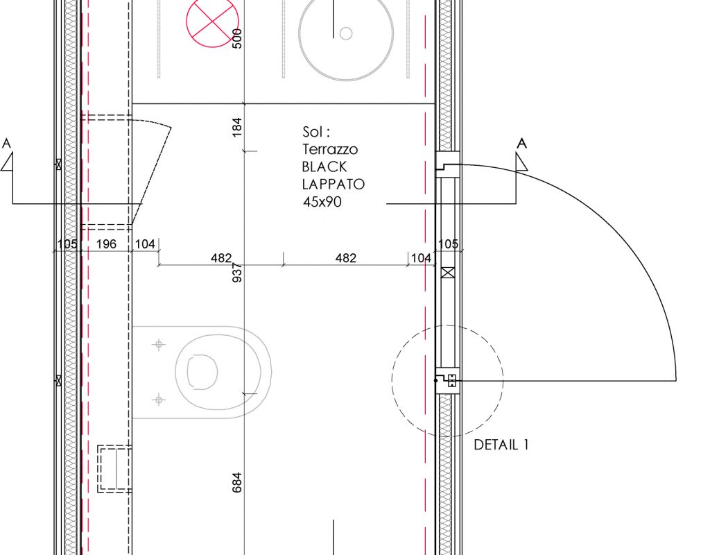 plan technique architecture d'intérieur d'un blaoc sanitaire haut de gamme