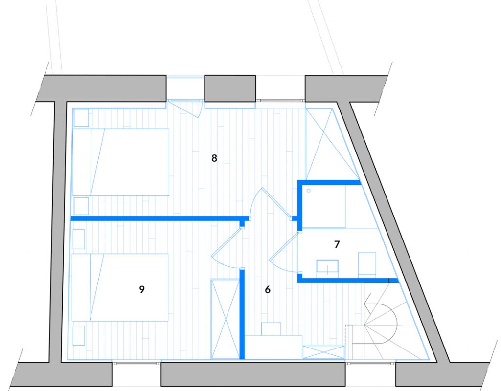 Plan aménagement d'intérieur projeté bureau chambres et salle de bain